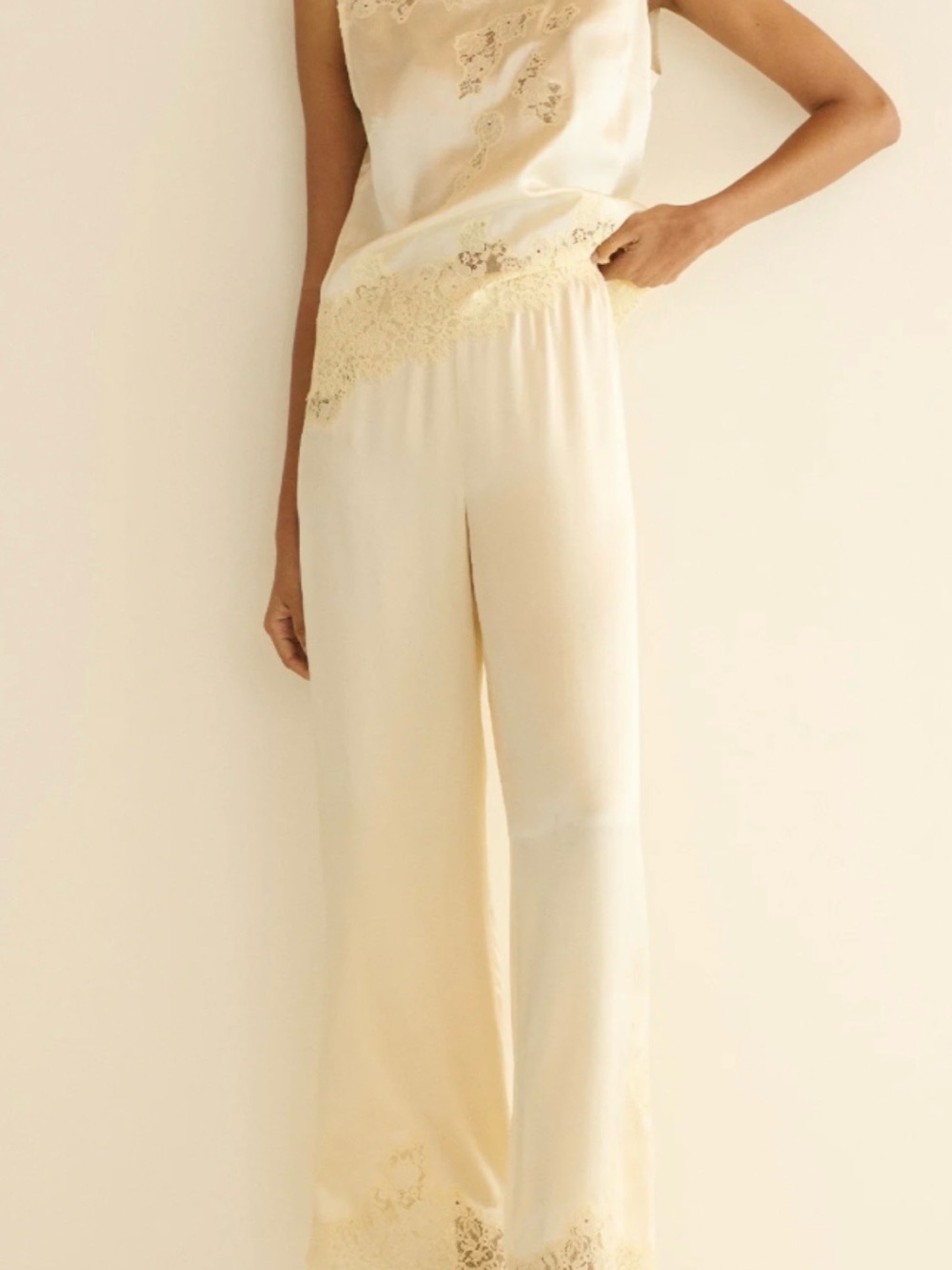 Doen NWT Silk-Blend Wide-Leg Pants in Cream - Picture 6 of 9